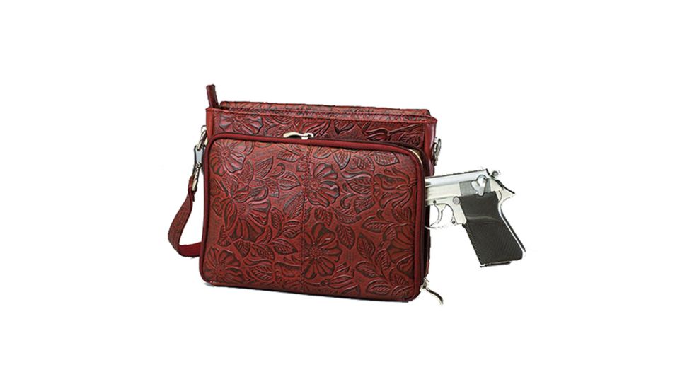 Gun Tote'n Mamas Concealed Carry Tooled American Cowhide Shoulder Bag,Black Cherry,10.25x8in 0637209