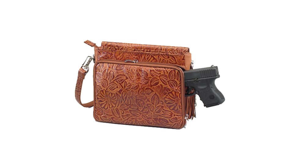 Gun Tote'n Mamas Concealed Carry Tooled American Cowhide Shoulder Bag,Medium Tan,10.25x8in 0637208
