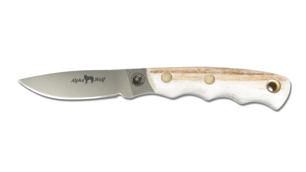 Knives of Alaska Alpha Wolf S30V Stag Handle Knife, Natural, 00346FG