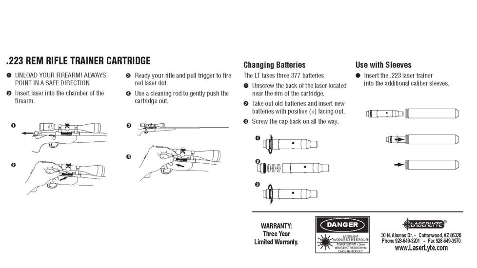 LaserLyte Laser Trainer Pistol Cartridge .223, Brass, LT-223