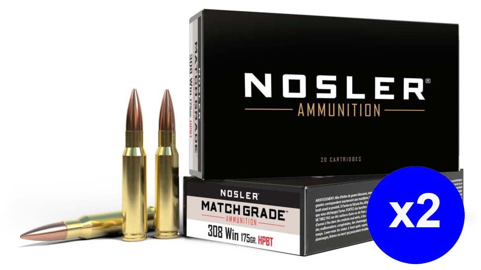 Nosler .308 Winchester 175 Grain Custom Competition Brass Cased Centerfire Rifle Ammo, 20 Rounds