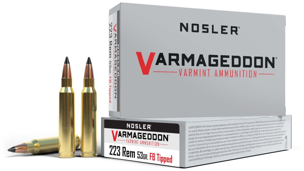 Nosler Varmageddon .223 Remington 53 Grain Flat Base Tipped Brass Cased Centerfire Rifle Ammo, 20 Rounds, 65139