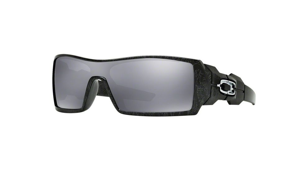 Oakley Oil Rig Sunglasses 24-058-28 - Pol Blk &amp; Silver Ghost Txt Frame, Black Iridium Lenses