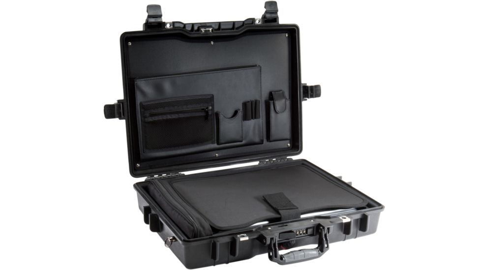 Pelican Laptop Watertight Case w/ Lid Organizer, Tray &amp; Strap - Black 1495-003-110