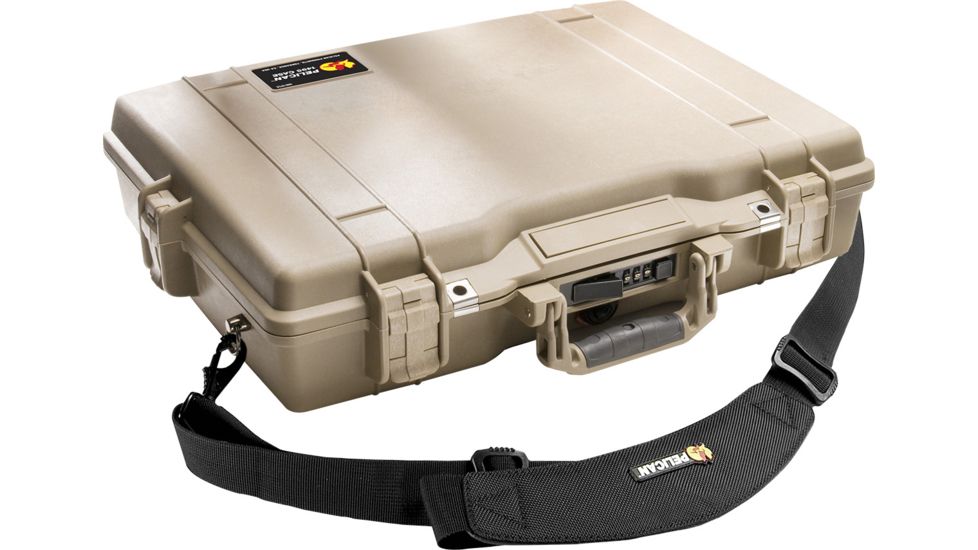 Pelican Laptop Watertight Case w/ Lid Organizer, Tray &amp; Strap - Desert Tan 1495-003-190