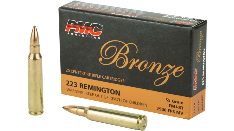 PMC Bronze Ammunition, .223 Remington, 55 Grain, Full Metal Jacket, Boat Tail, Brass Case, 20-Rounds, 223A
