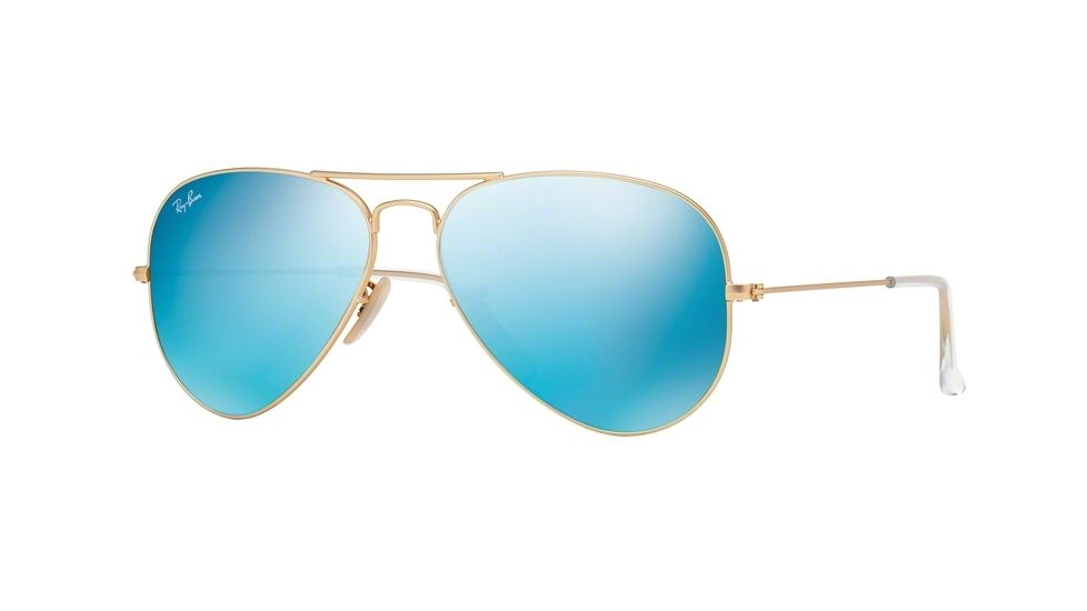 Ray-Ban Aviator Large Metal Sunglasses RB3025 112/17-62 - Matte Gold Frame, Cry.green Mirror Multil.blue Lenses