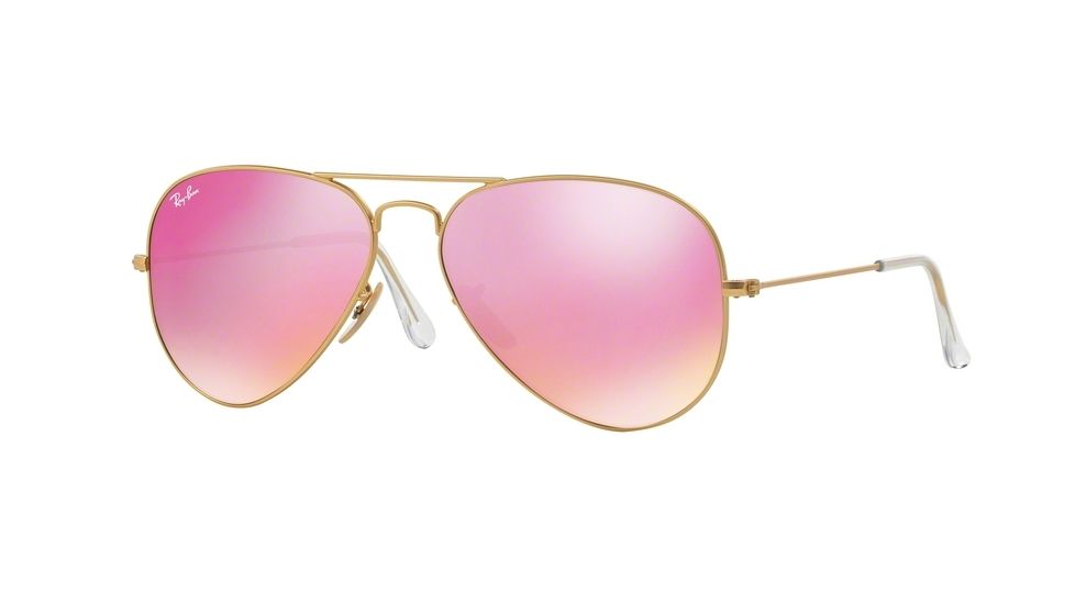 Ray-Ban Aviator Large Metal Sunglasses RB3025 112/4T-58 - Matte Gold Frame, Green Mirror Fuxia Lenses