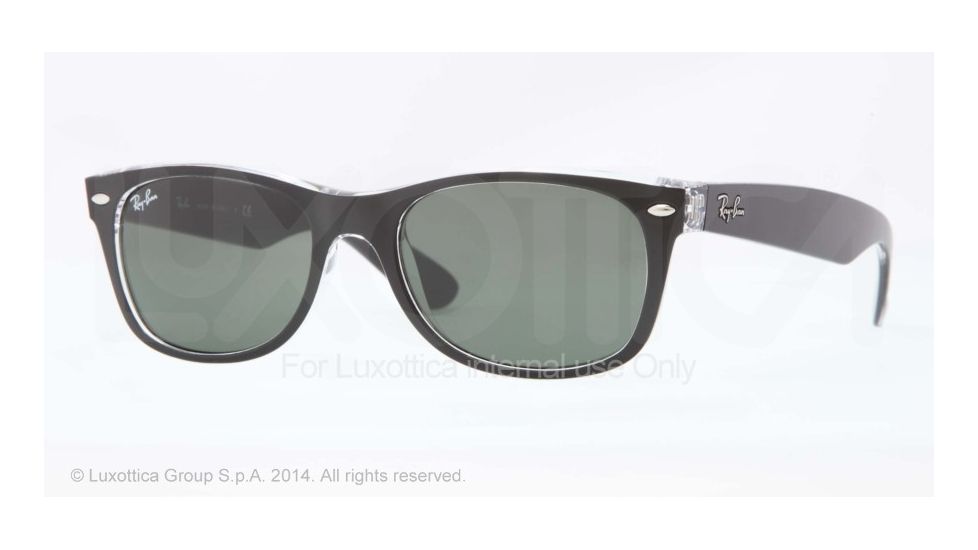Ray-Ban New Wayfarer Sunglasses RB2132 6052-52 - Top Black On Trasparent Frame, Green Lenses