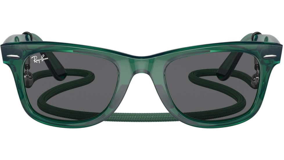 Ray-Ban Original Wayfarer RB2140F Sunglasses, Transparent Green, Dark Grey Lenses, 52, RB2140F-6615B1-52