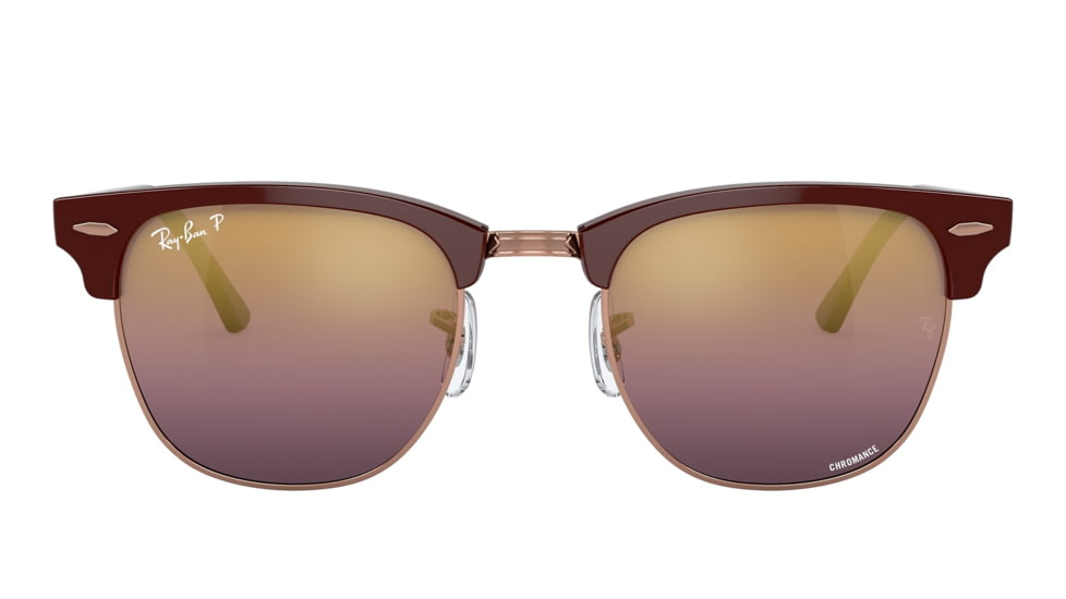 Ray-Ban RB3016 Clubmaster Sunglasses, Bordeaux On Rose Gold Frame, Red Mirror Polarized Lens, 49, RB3016-1365G9-49
