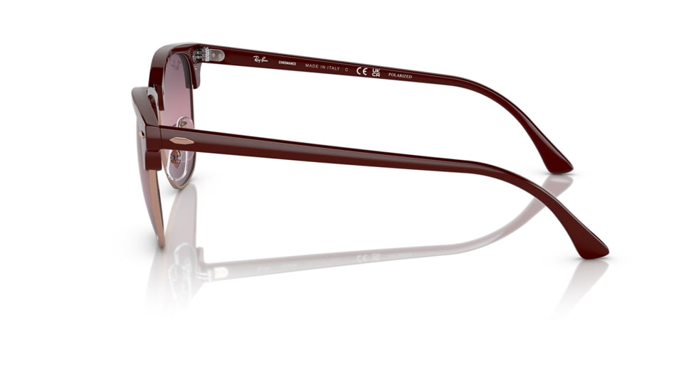 Ray-Ban RB3016 Clubmaster Sunglasses, Bordeaux On Rose Gold Frame, Red Mirror Polarized Lens, 49, RB3016-1365G9-49