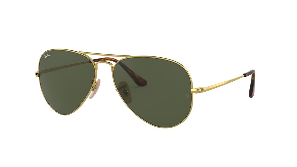 Ray-Ban RB3689 Aviator Sunglasses - Men's, Gold, 55mm,  Green Classic G-15 Lens, RB3689-914731-55