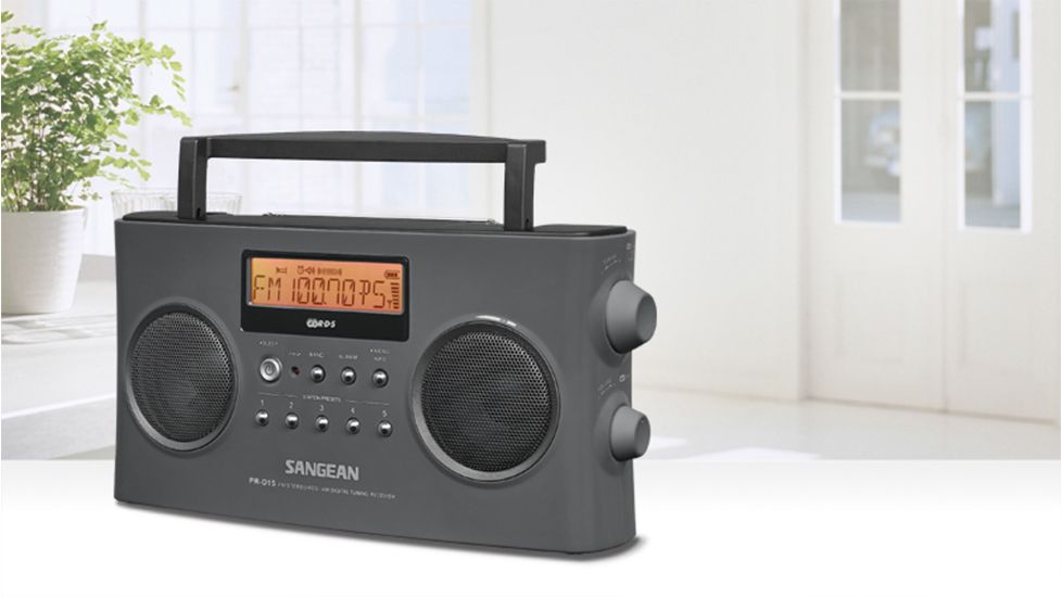 Sangean AM/FM Stereo RDS Digital Tuning, Charger, Handle, Tone Control, Gray PR-D15