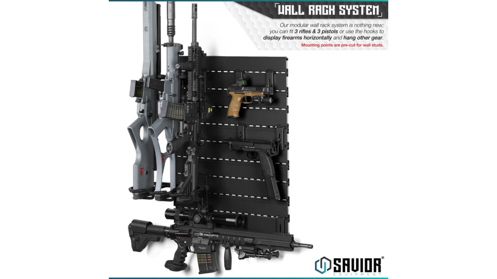 Savior Equipment Wall Rack System 5 Panel Kit w/Attachments, Black, 24x30.25x0.63in, WRS-HALF-A3P6-BK