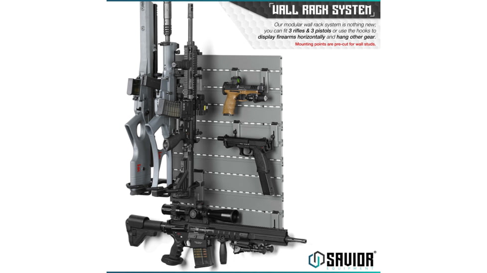 Savior Equipment Wall Rack System 5 Panel Kit w/Attachments, Gray, 24x30.25x0.63in, WRS-HALF-A3P6-GS