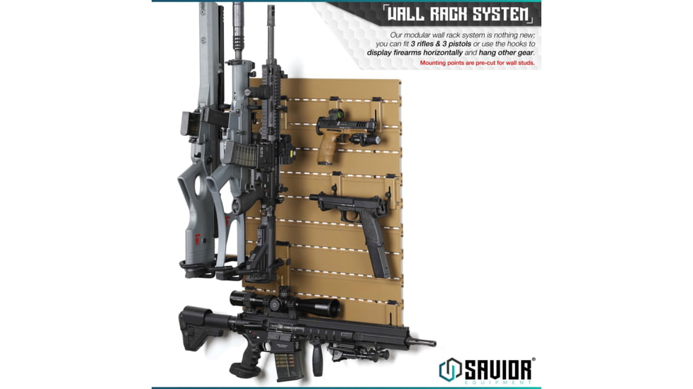 Savior Equipment Wall Rack System 5 Panel Kit w/Attachments, Tan, 24x30.25x0.63in, WRS-HALF-A3P6-TN