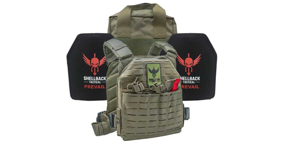 Shellback Tactical Defender 2.0 Active Shooter Armor Kit with Two Level IV 1155 Plates, Ranger Green, One Size, SBT-9040-1155-RG