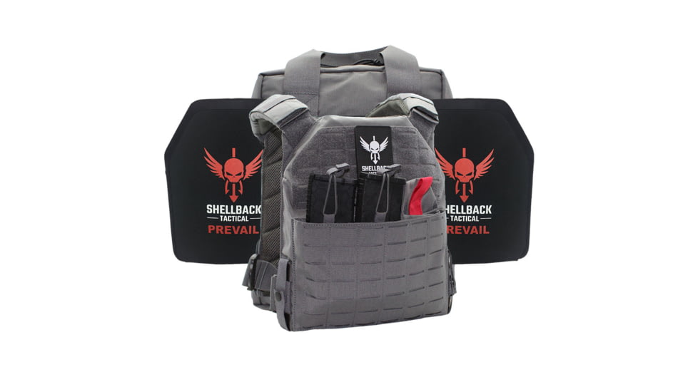 Shellback Tactical Defender 2.0 Active Shooter Armor Kit with Two Level IV 1155 Plates, Wolf Grey, One Size, SBT-9040-1155-WG