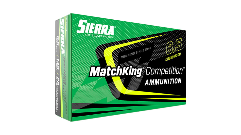Sierra MatchKing, 6.5mm Creedmoor,140 Grain, HPBT, Brass Cased Rifle Ammo, 20 Rounds, A1740-05-20RD