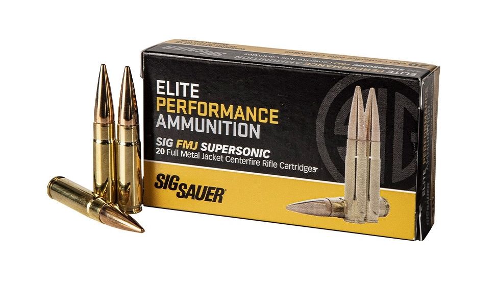 SIG SAUER Elite Ball Rifle Ammunition, .300 AAC Blackout, 125 grain, Full Metal Jacket, 20 Rounds/ Box, Brass, E300B1-20