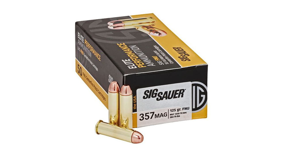 SIG SAUER Elite Performance .357 Magnum 125 grain Full Metal Jacket Brass Cased Centerfire Pistol Ammo, 50 Rounds, E357MB-50