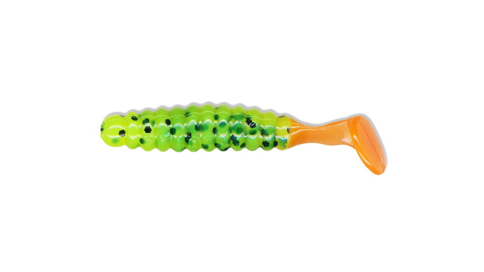 Slider Crappie Panfish Grub, 18, 1.5in, Chartreuse Black/Orange, CSGGF15
