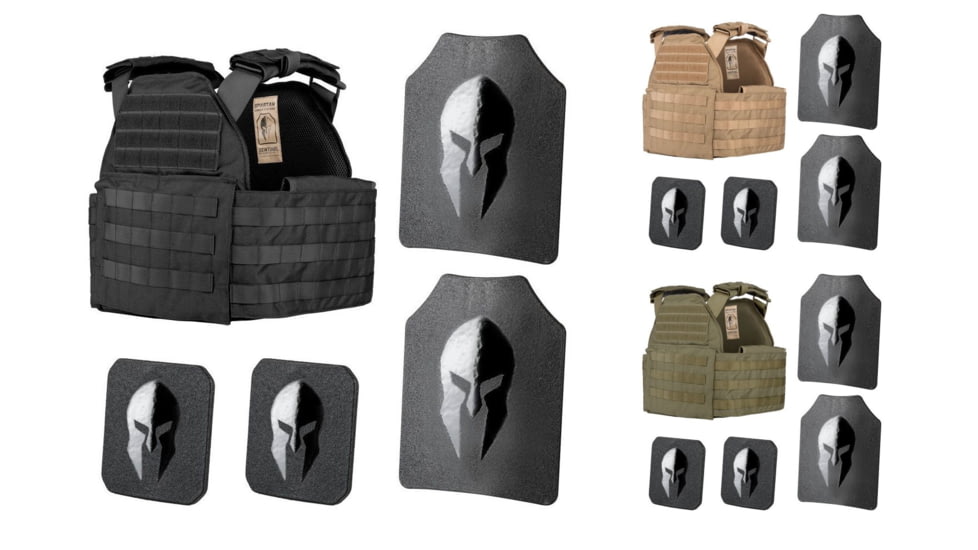 Spartan Armor Systems Spartan Omega AR500 Body Armor and Sentinel Plate Carrier Package, Black, Coyote Brown, SparTan Green