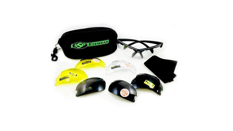 SSP Eyewear Top Focal Shooting Glasses Ultra Kit w/ 3.00 Magnification, Black Frame, 12 Amber, Clear And Smoked Lenses 011711956340