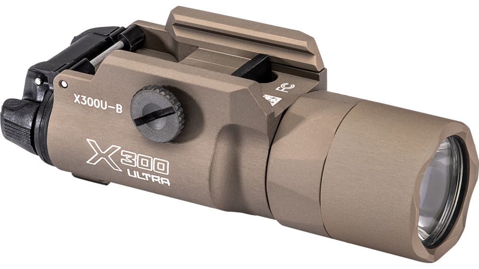 SureFire X300-B Ultra LED Weapon Light, 1000 Lumens, 6V, Picatinny Rail Mount, Z-XBC Switch, with T-Slot Mounting Rail, Tan, X300U-B-TN
