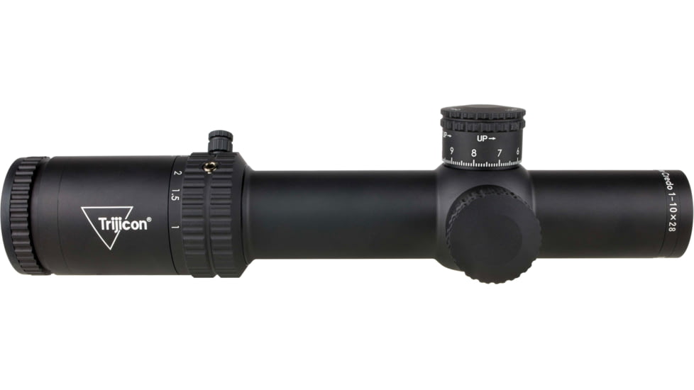 Trijicon Credo 1-10x28mm First Focal Plane 34mm Tube Riflescope w/Red/Green MRAD Segmented Circle Enhanced, Matte Finish, Exposed Elevation Adjuster w/Return to Zero Feature, Black, 2900050