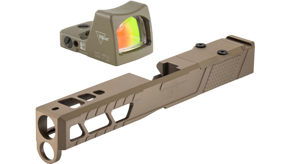 Trijicon RM01 RMR Type 2 LED 3.25 MOA Red Dot Sight, Flat Dark Earth and TRYBE Defense Pistol Slide, Glock 17, Gen 4, RMR Cut, Version 2, FDE Cerakote
