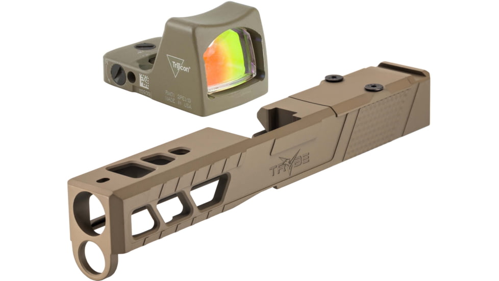 Trijicon RM01 RMR Type 2 LED 3.25 MOA Red Dot Sight, Flat Dark Earth and TRYBE Defense Pistol Slide, Glock 19, Gen 4, RMR Cut, Version 2, FDE Cerakote