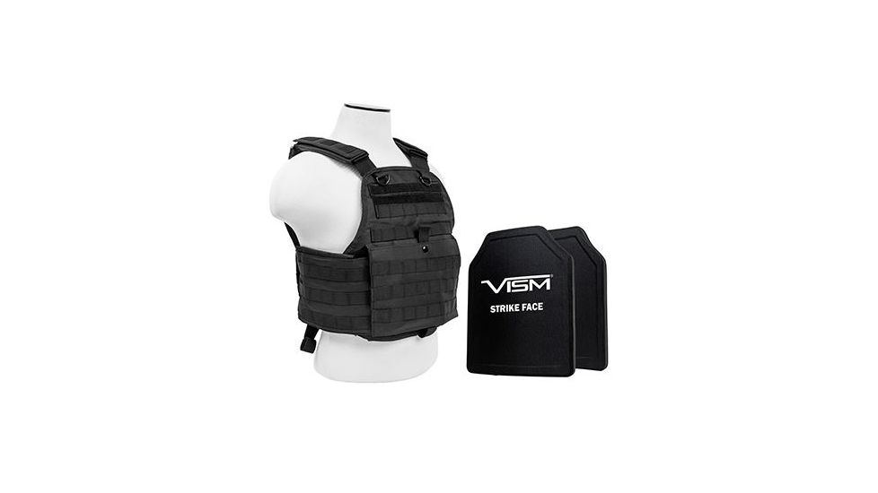 Vism 2924 Series Plate Carrier Vest includes two BSC1012 Soft Ballistic Panels - Shooters Cut 10in X12in, Black BPCVPCV2924B-A