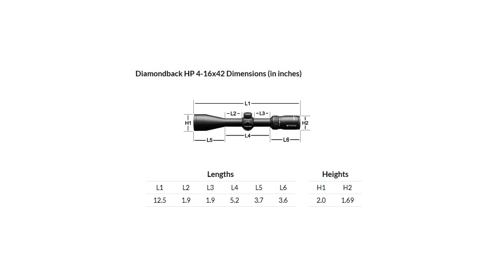 OpticsPlanet Exclusive Vortex Diamondback HP 4-16x42mm Rifle Scope, 1in Tube, Second Focal Plane, V-Plex Reticle, Matte, Hard Anodized, Black, DBK-10021
