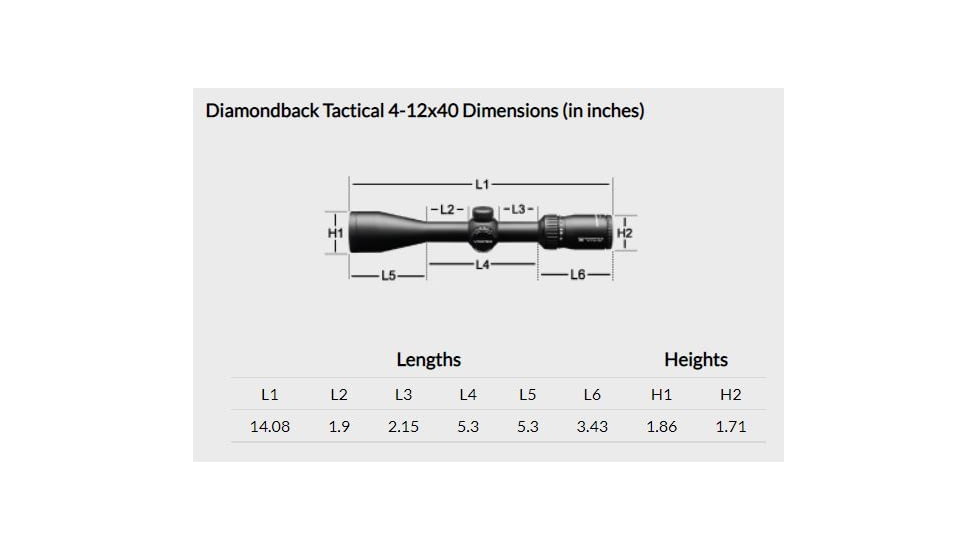 Vortex Diamondback Tactical 4-12x40mm Rifle Scope, 1in Tube, Second Focal Plane, Black, Hard Anodized, Non-Illuminated VMR-1 MOA Reticle, MOA Adjustment, DBK-10025