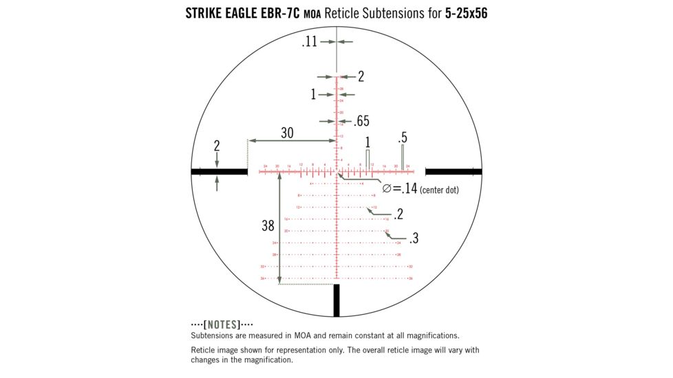 Vortex Strike Eagle 5-25x56 mm Rifle Scope, 34 mm Tube, First Focal Plane, Black, Matte, Red EBR-7C MOA Reticle, MOA Adjustment, SE-52503