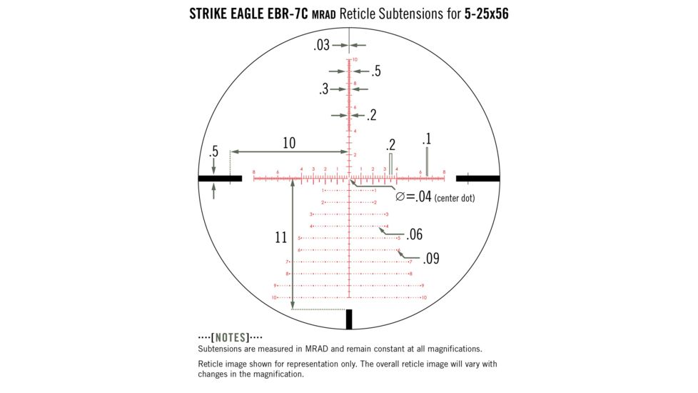 Vortex Strike Eagle 5-25x56 mm Rifle Scope, 34 mm Tube, First Focal Plane, Black, Matte, Red EBR-7C MRAD Reticle, Mil Rad Adjustment, SE-52504