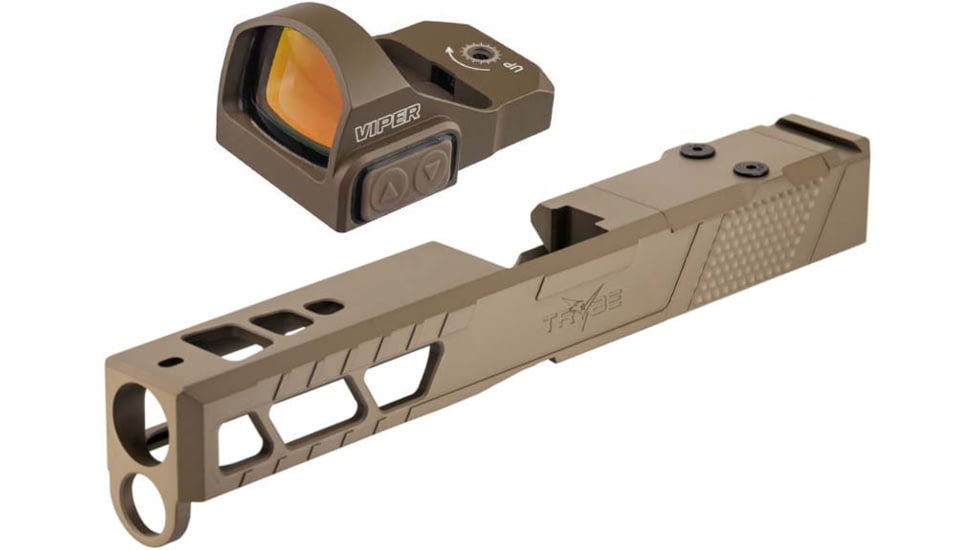 Vortex Viper 1x24mm 6 MOA Red Dot Sight, FDE, Viper Red Dot and TRYBE Defense Pistol Slide, Glock 17, Gen 5, Viper Cut, Version 2, FDE Cerakote