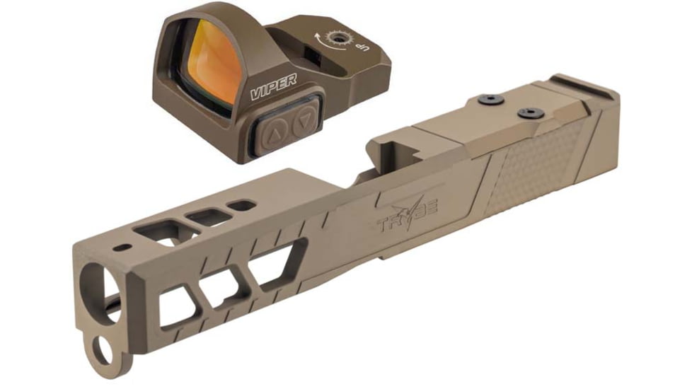 Vortex Viper 1x24mm 6 MOA Red Dot Sight, FDE, Viper Red Dot and TRYBE Defense Pistol Slide, Glock 19, Gen 3, Viper Cut, Version 2, FDE Cerakote
