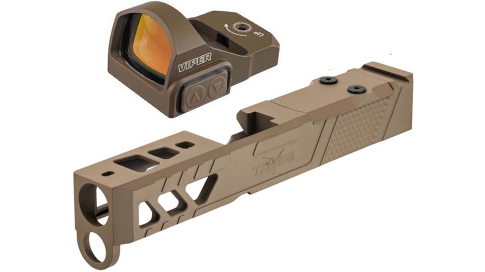 Vortex Viper 1x24mm 6 MOA Red Dot Sight, FDE, Viper Red Dot and TRYBE Defense Pistol Slide, Glock 26, Gen 3/4, Viper Cut, Version 2, FDE Cerakote