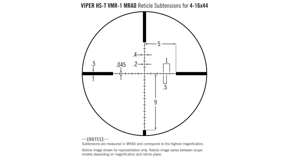 Vortex Viper HS-T 4-16x44mm Rifle Scope, 30mm Tube, Second Focal Plane, Black, Hard Anodized, Non-Illuminated VMR-1 MRAD Reticle, Mil Rad Adjustment, VHS-4308