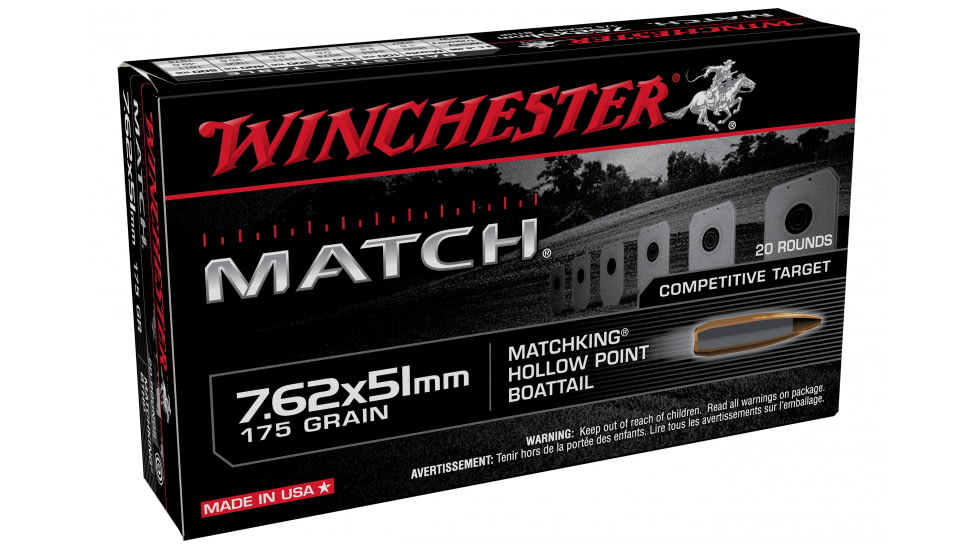 Winchester Matchking 7.62x51mm 175 Grain Sierra BTHP Centerfire Rifle Ammunition, 20 Rounds, S76251M