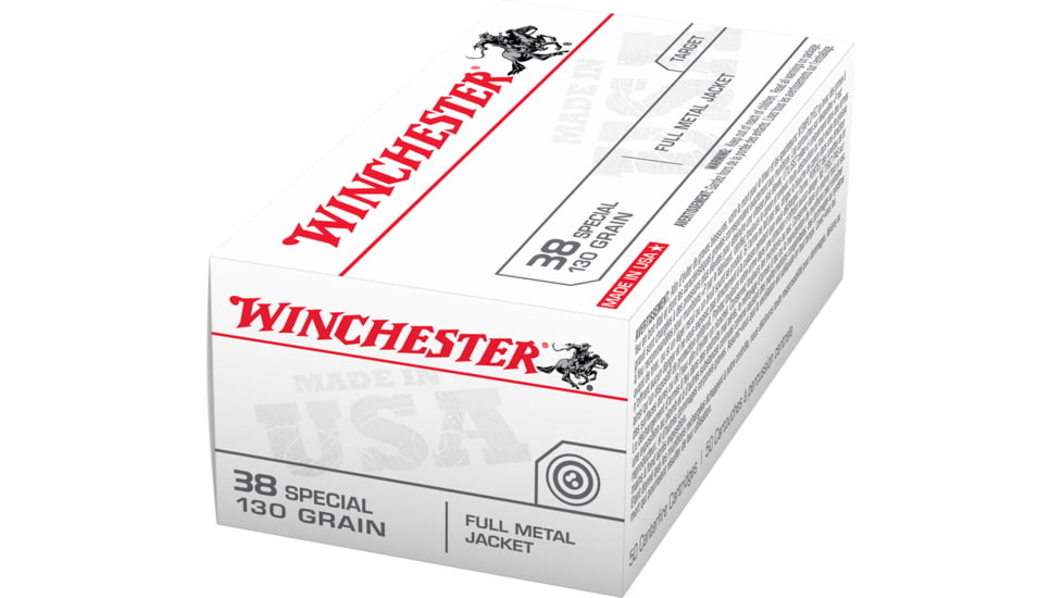 Winchester USA HANDGUN .38 Special 130 grain Full Metal Jacket Centerfire Pistol Ammo, 50 Rounds, Q4171