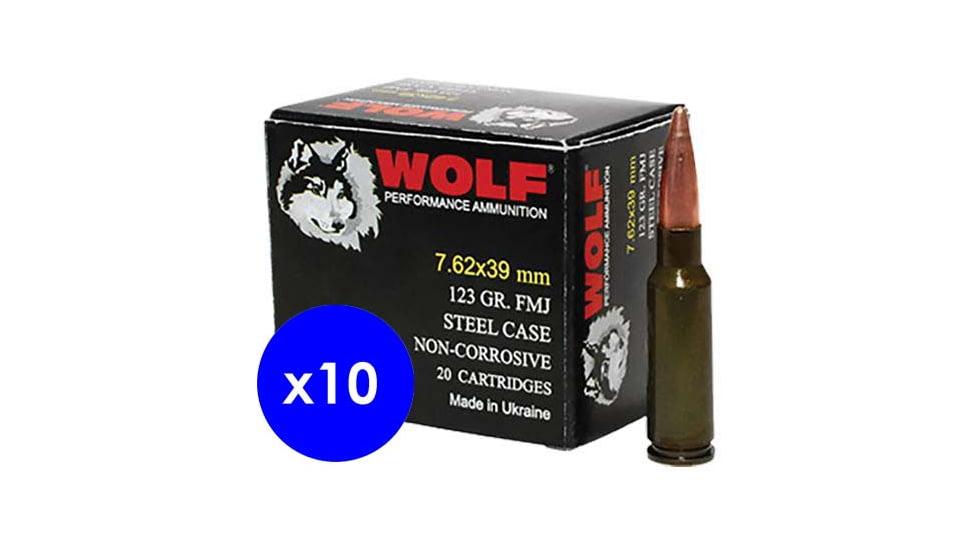Wolf Ammo, 7.62x39mm, 122 grain, Full Metal Jacket, Steel, Rifle Ammo, 200 Rounds, 762WFMJ