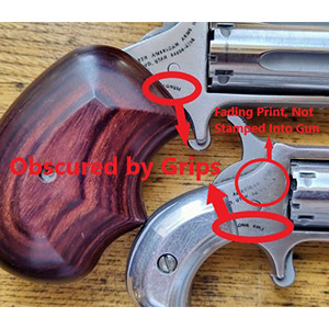 Picture showing markings on handles of revolvers