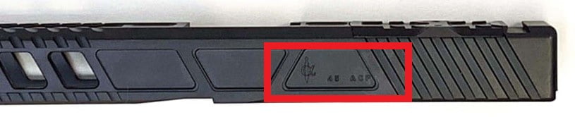 Glock slide with caliber marked