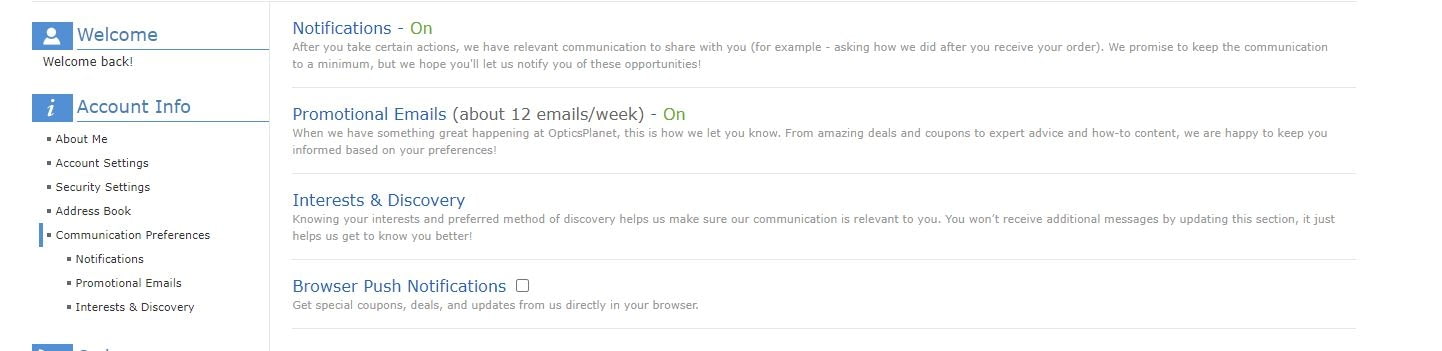 communication preferences page