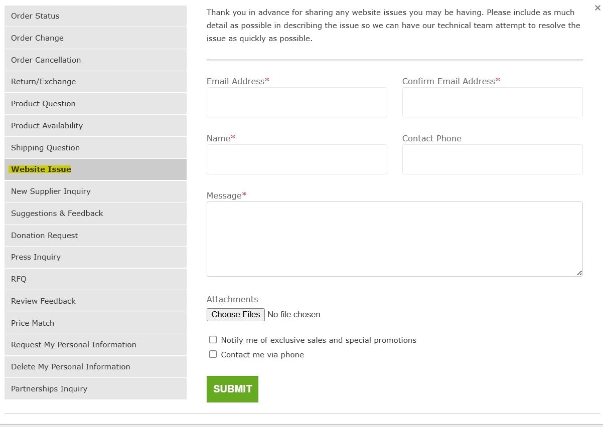 Report Website Issue