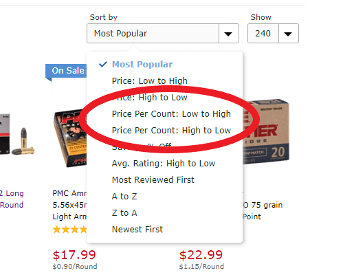 Price Per Count - Low to High